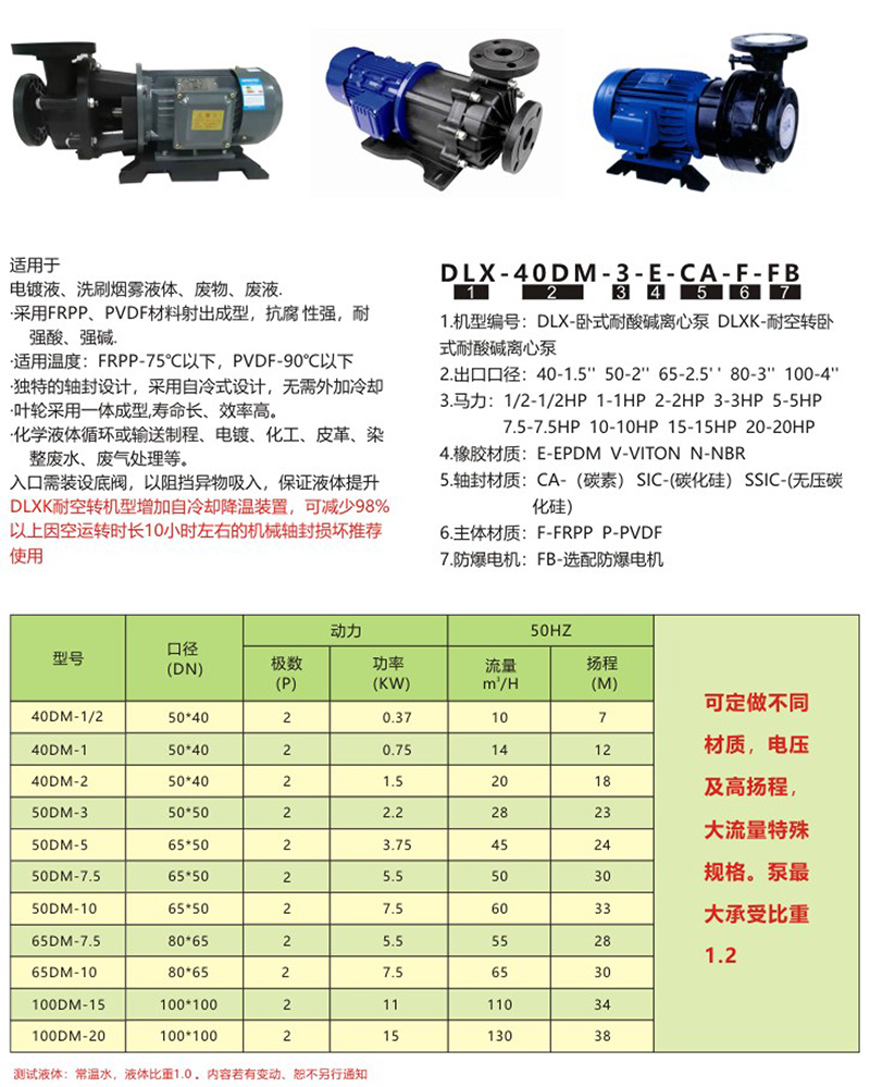 DLX臥式耐酸堿91视频污污APP/DLXK耐空轉臥式耐酸堿91视频污污APP